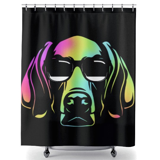 Colorful Weimaraner Dog Wearing Sunglasses Shower Curtains