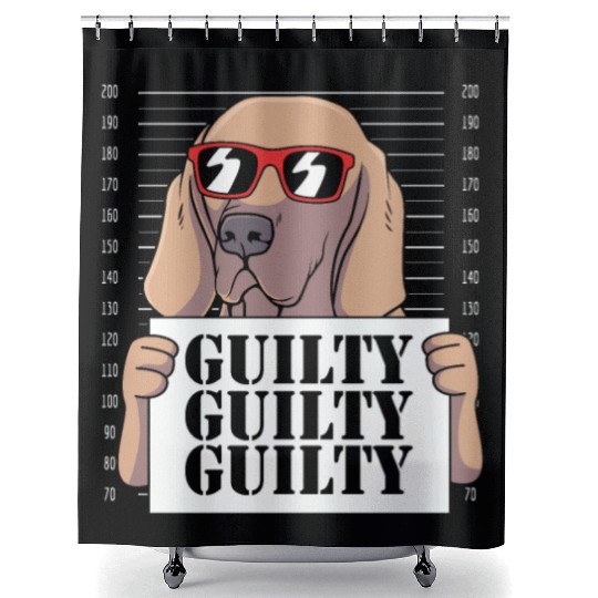 Dog With Sunglasses Mugshot Funny Weimaraner Shower Curtains