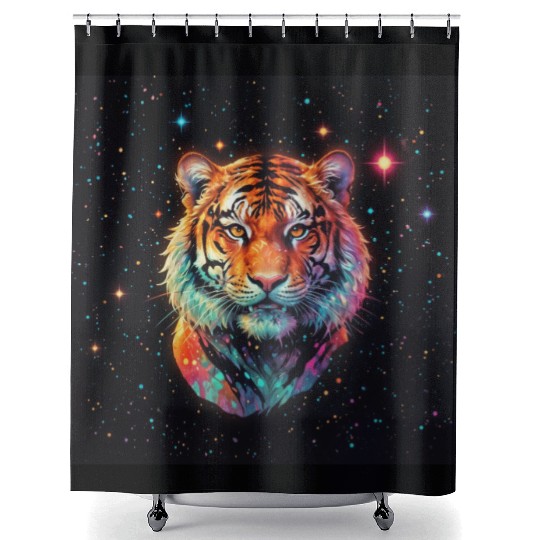 Tiger watching from the stars Shower Curtains