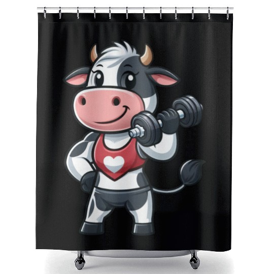 Cow fitness workout gym training bodybuilder Shower Curtains