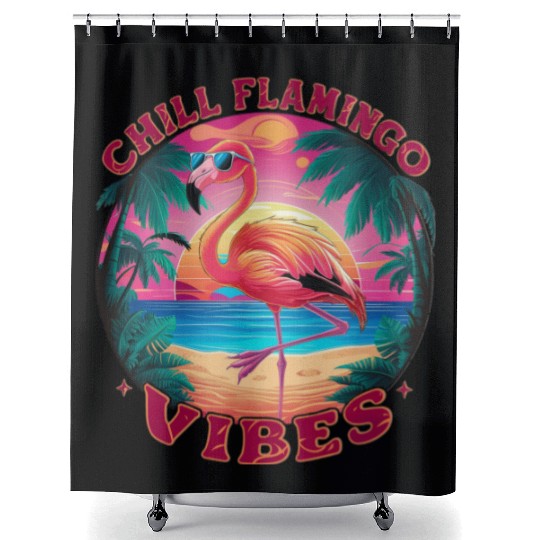 Relaxed and Cool "Chill Flamingo Vibes" Shower Curtains