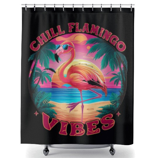 Relaxed and Cool "Chill Flamingo Vibes" Shower Curtains
