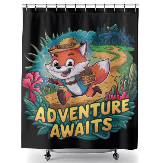 Adventure Awaits Fox Sticker – Playful Wilderness Shower Curtains