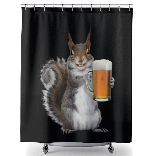 Squirrel Drinking Beer Realistic Shower Curtains
