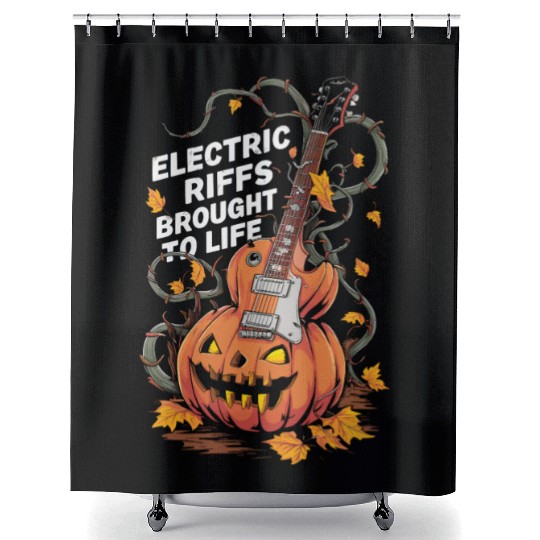 musical pumpkin autumn vibes spooky guitar autumn Shower Curtains