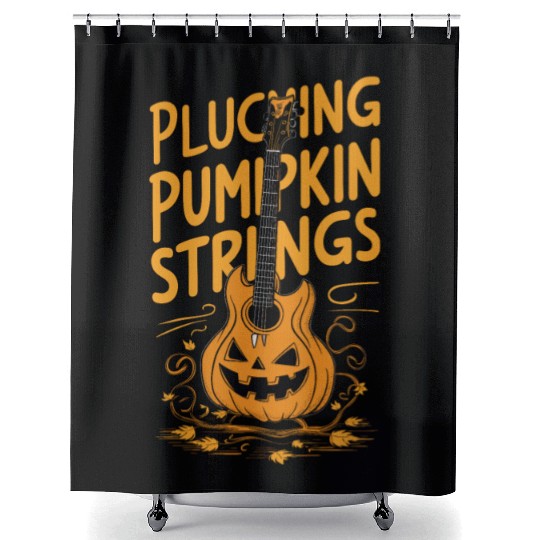 musical pumpkin autumn vibes spooky guitar autumn Shower Curtains