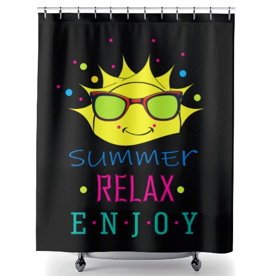 Summer: Relax: Enjoy - Sun Face Funny Shower Curtains