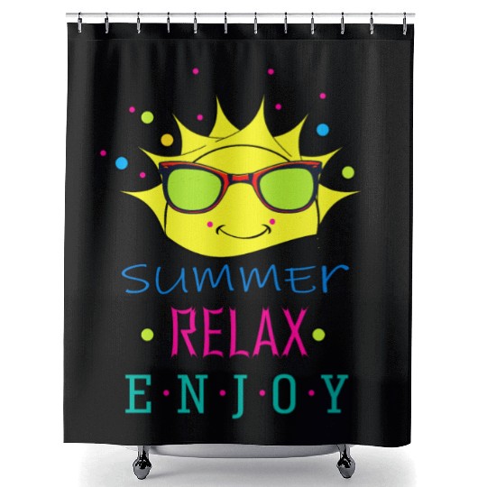 Summer: Relax: Enjoy - Sun Face Funny Shower Curtains