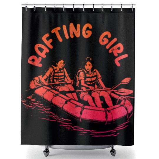 Rafting Girl Paddling Wild River White Water Shower Curtains