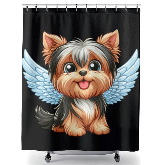 Cute Yorkshire Terrier with angel wings Shower Curtains