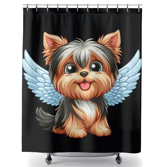 Cute Yorkshire Terrier with angel wings Shower Curtains
