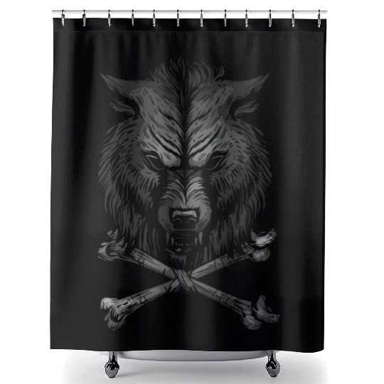 Wolf Skull and Crossbones Shower Curtains