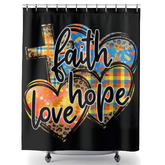 Faith Hope Love Hearts Cross Religion Shower Curtains
