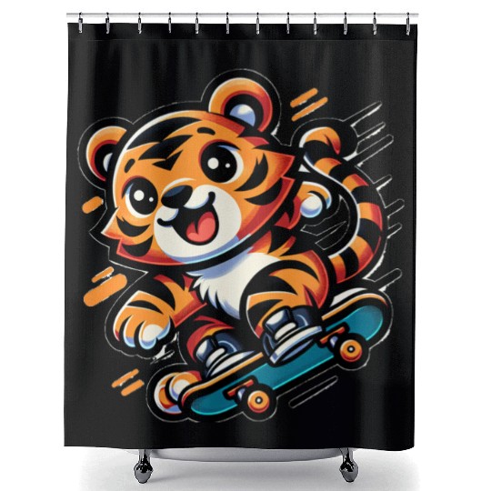 Cute Skater Tiger Shower Curtains