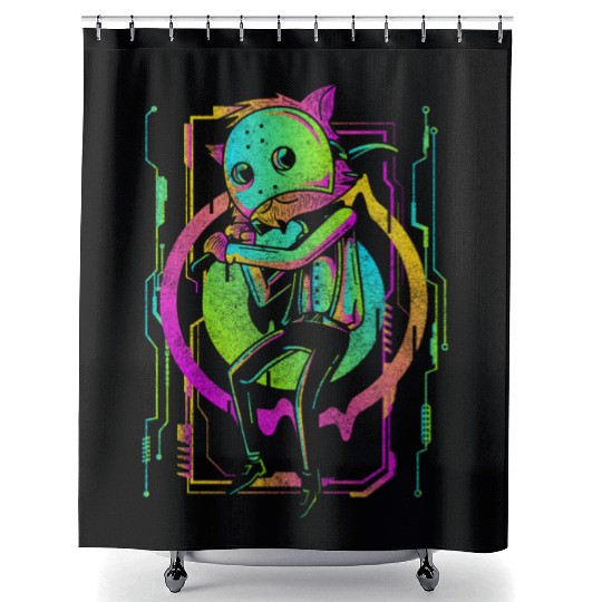 Cyberpunk Technology Tech Manga Shower Curtains