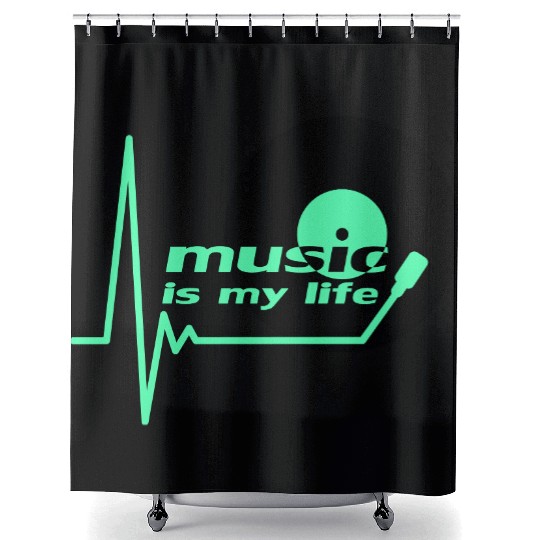 Music is my Party Life Vinyl Record Plate Pulse Shower Curtains