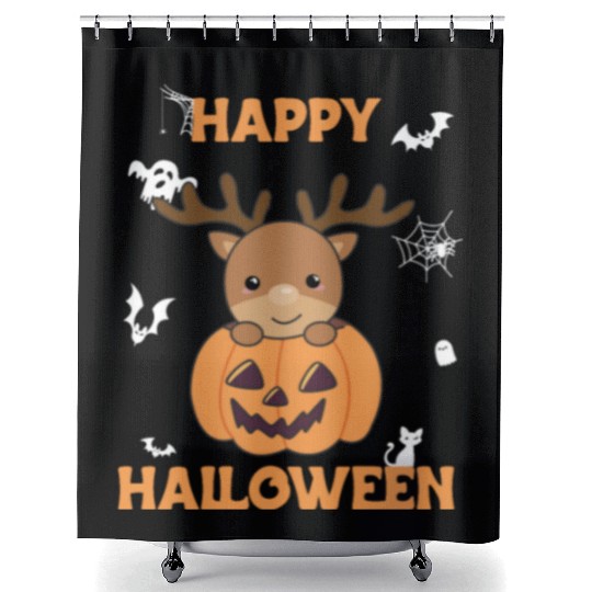 Deer In Pumpkin Cute Deer Happy Halloween Shower Curtains