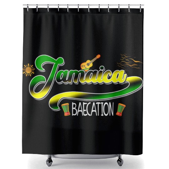 Jamaica Baecation Matching Typography Shower Curtains
