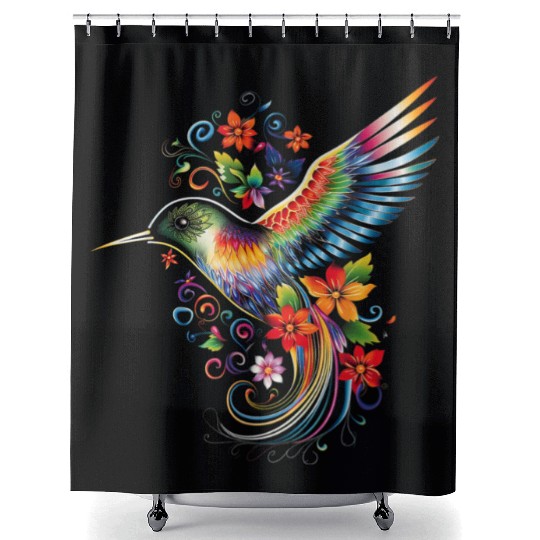 Hummingbird Flowers Colorful Hummindgbird Shower Curtains