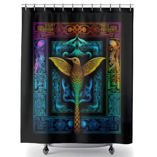 Hummingbird Colorful Mandala Animal Shower Curtains