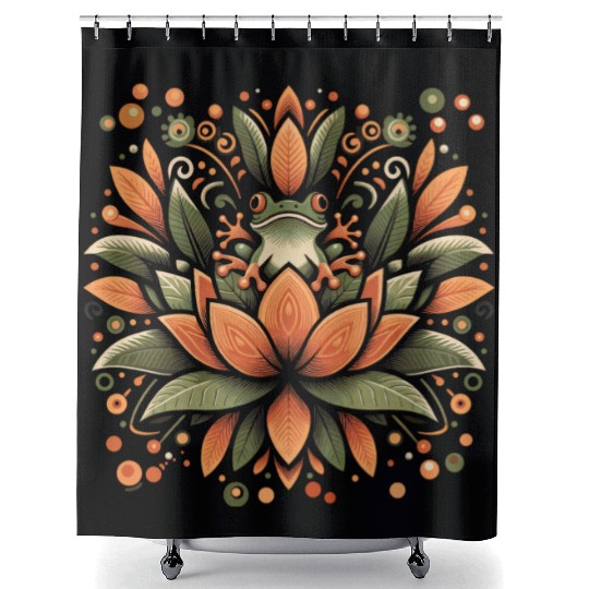 Frog on Lotus Shower Curtains