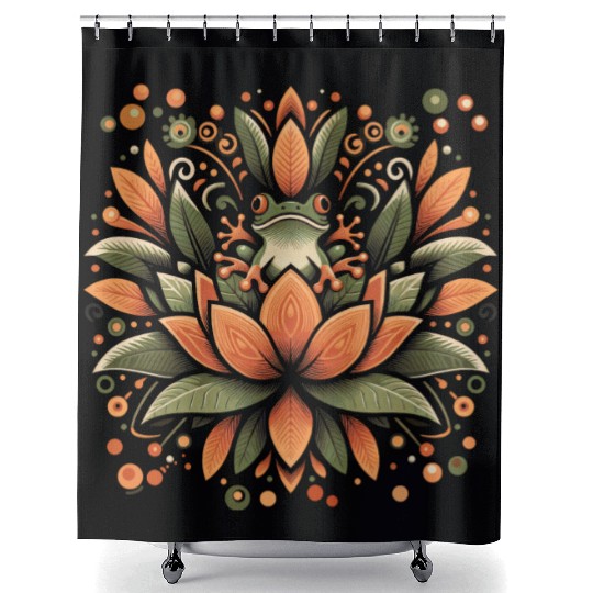 Frog on Lotus Shower Curtains