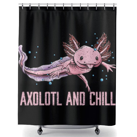 Axolotl and Chill Animal Meme Salamander Animal Pu Shower Curtains