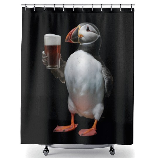 Atlantic Puffin Drinking Beer Realistic Shower Curtains