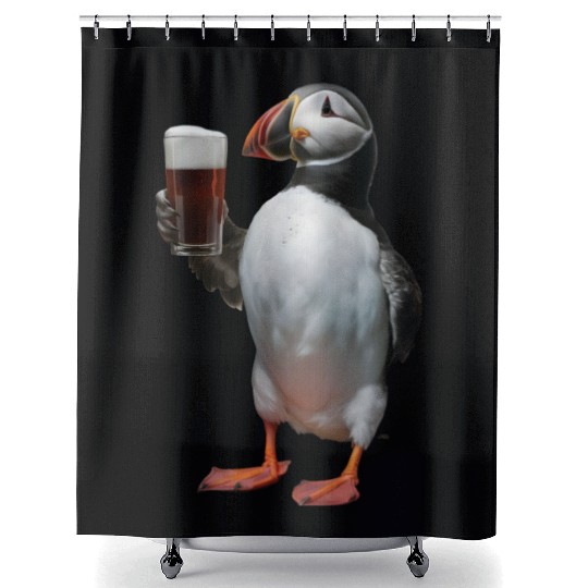 Atlantic Puffin Drinking Beer Realistic Shower Curtains