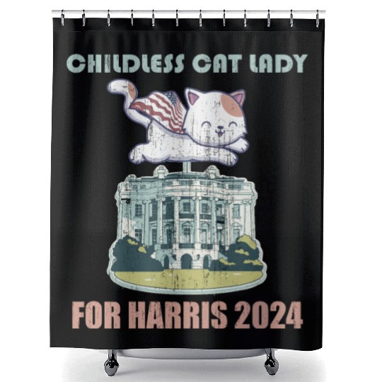 Childless cat lady for Harris 2024 Shower Curtains