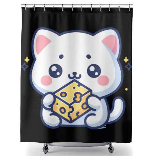 Cheese Cube Cat Shower Curtains