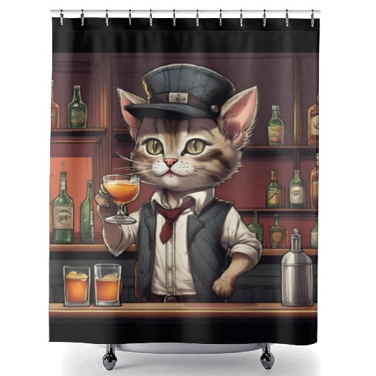 bartender kitty Shower Curtains