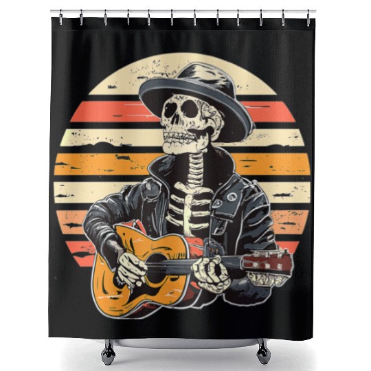 Halloween Skeleton Playing Guitar Rock And Roll Shower Curtains