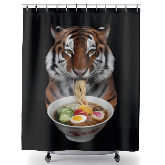 Tiger Eating Ramen Realistic Shower Curtains