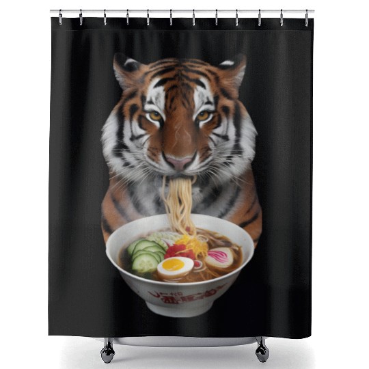 Tiger Eating Ramen Realistic Shower Curtains