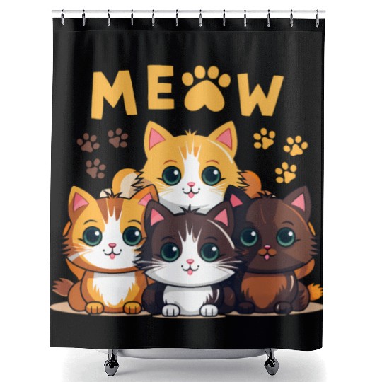 Cute design of four cats saying meoow Shower Curtains