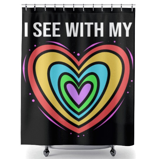 Rainbow Heart Blind Awareness I See With My Heart Shower Curtains