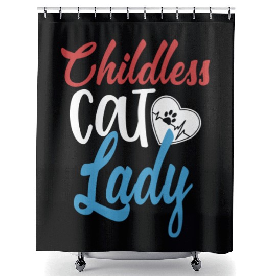 Vintage And Retro Funny Childless Cat Lady Shower Curtains