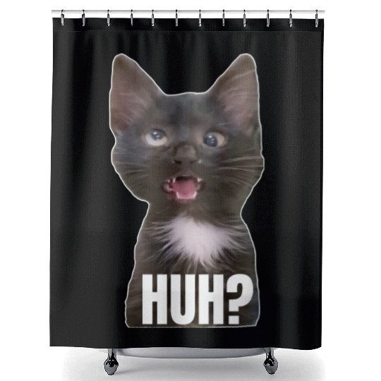 Funny Cross Eyed Cat Meme Huh Funny Cat Shower Curtains