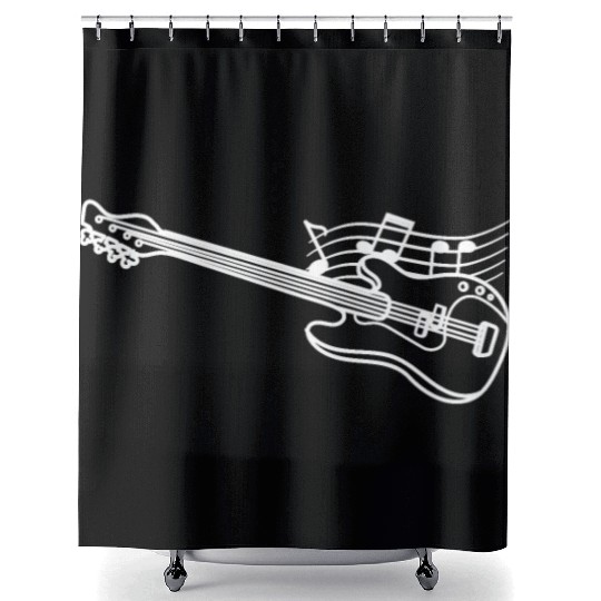 Drawn line art bass guitar Shower Curtains