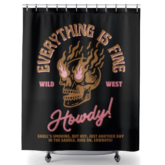 Brown and Pink Retro Aesthetic Western Style SKULL Shower Curtains