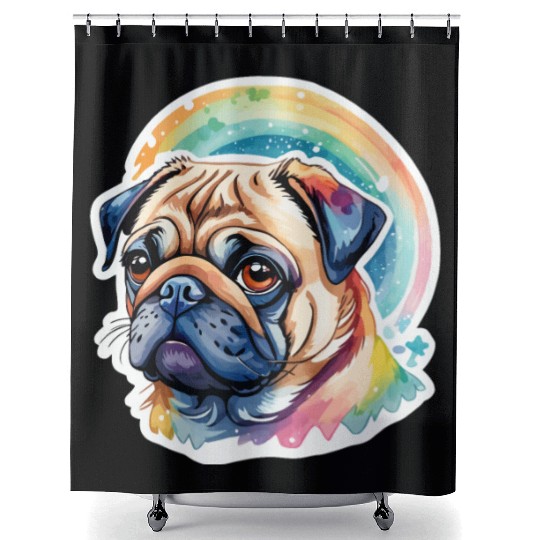 Pug Watercolor Shower Curtains