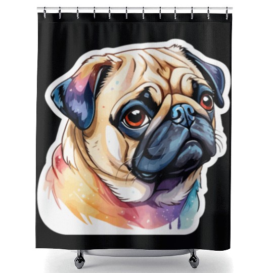 Pug Watercolor Shower Curtains