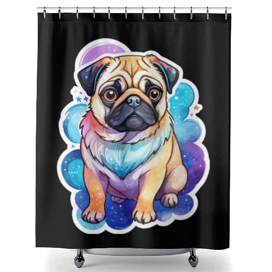 Pug Watercolor Shower Curtains