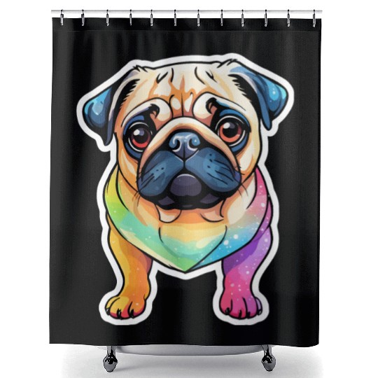 Pug Watercolor Shower Curtains