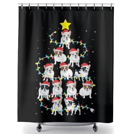 English Bulldog Christmas Tree Dog Santa Claus Shower Curtains