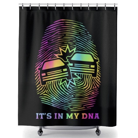 Retro Demolition Derby Finger Print It's In My DNA Shower Curtains