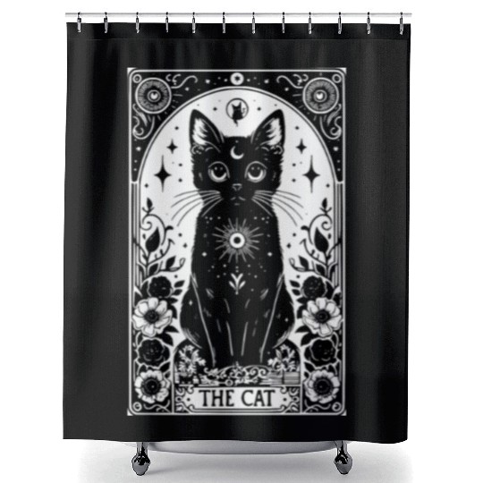 Black Cat Tarot Card Shower Curtains