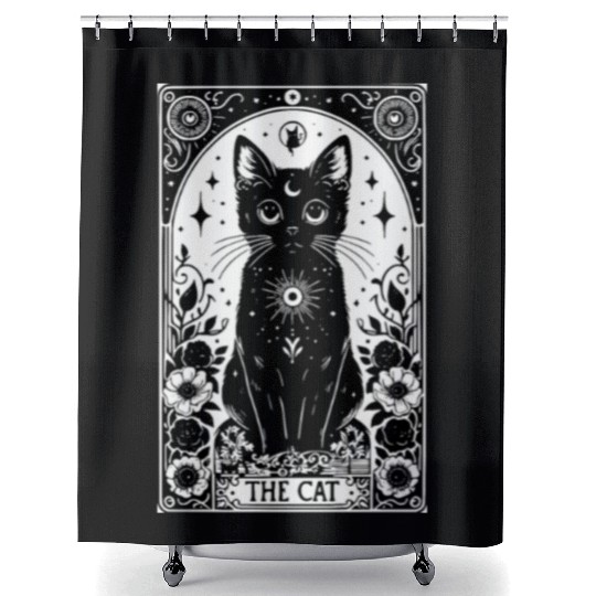 Black Cat Tarot Card Shower Curtains