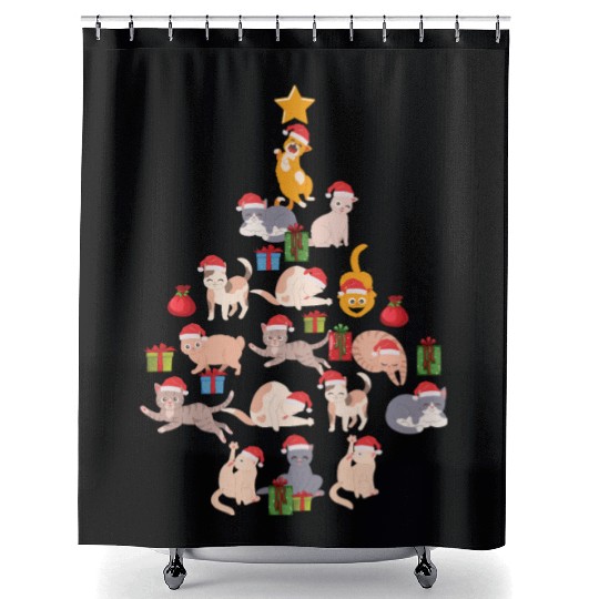 Cat Christmas Tree Xmas Kitten Cats Funny Meowy Shower Curtains